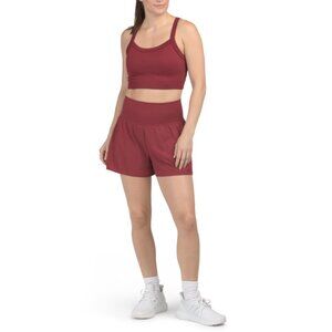 YOGALICIOUS Tibetan Red 2pc Ribbed Seamless Bra Tank With Cups And Shorts Set